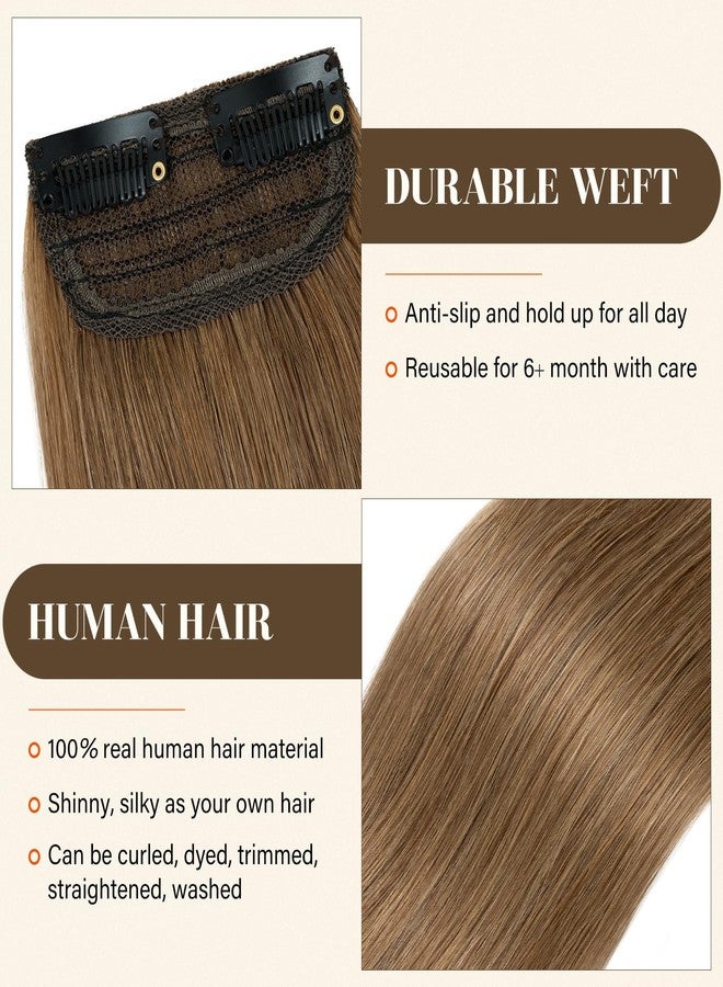 S-noilite Hair Extensions Clip in Human Hair 2PCS 2 Clips Hairpieces for Short Hair Remy for Women With Thinning Hair Add Volume 6 Inch Light Brown - Image 4